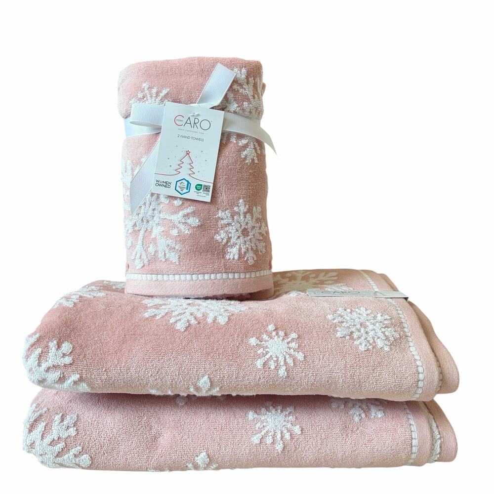 CARO Home Snowflake Towel Set 4pc 2 Bath 2 Hand Pastel Pink Coquette Holiday